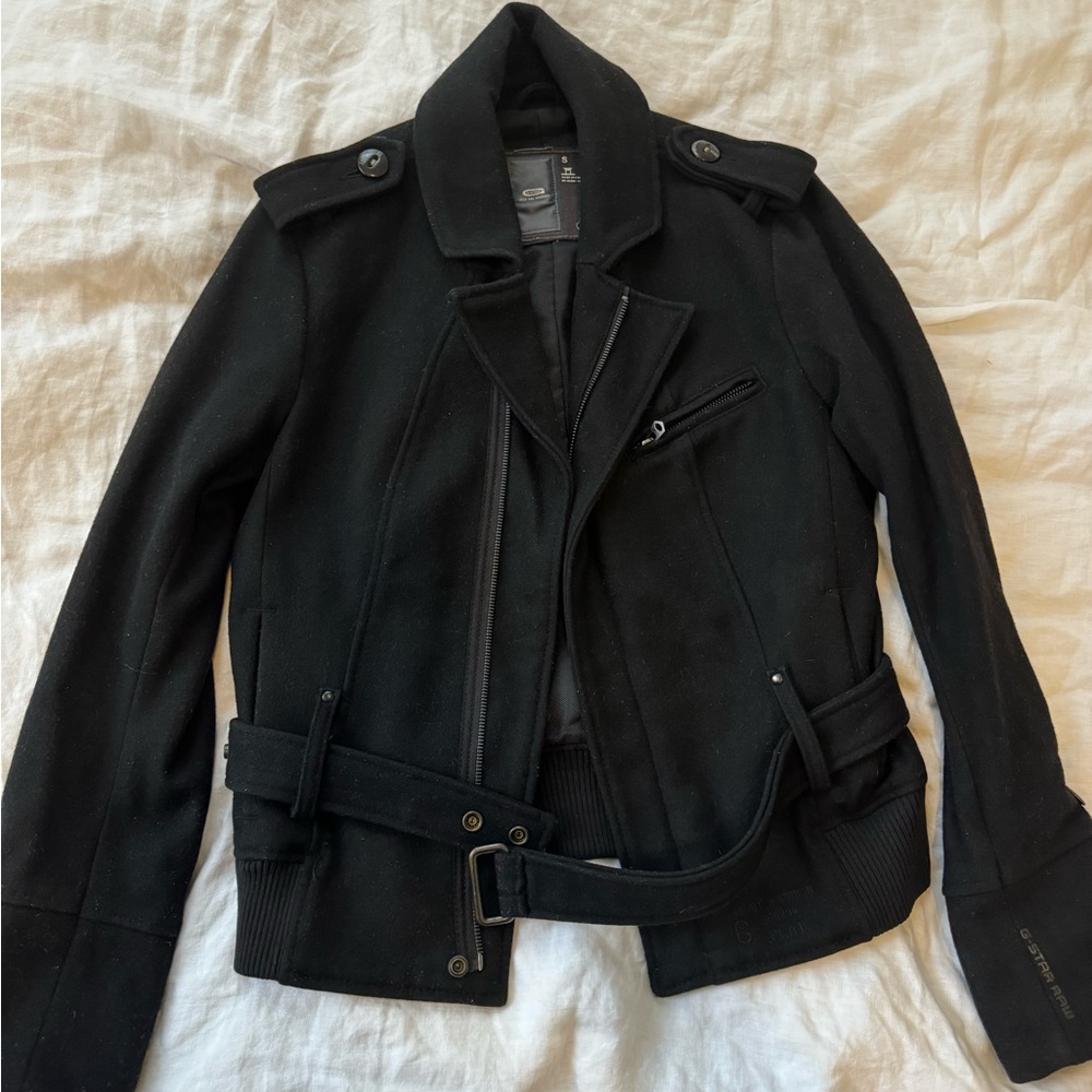 G Star Raw military style wool blend coat with belt